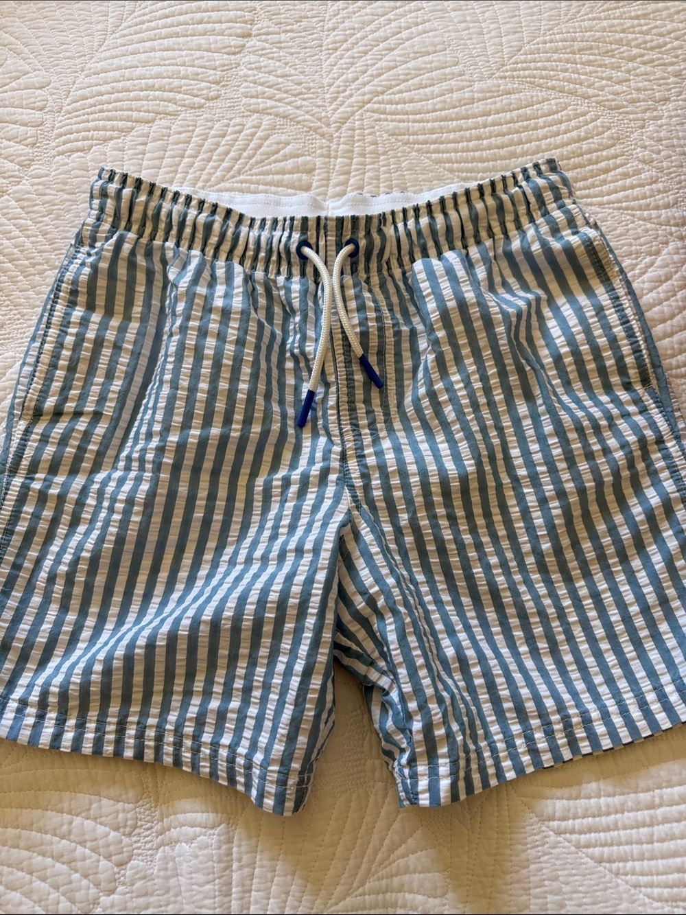 Cat & Jack Light Blue and White Striped Boy’s Swim Trunks